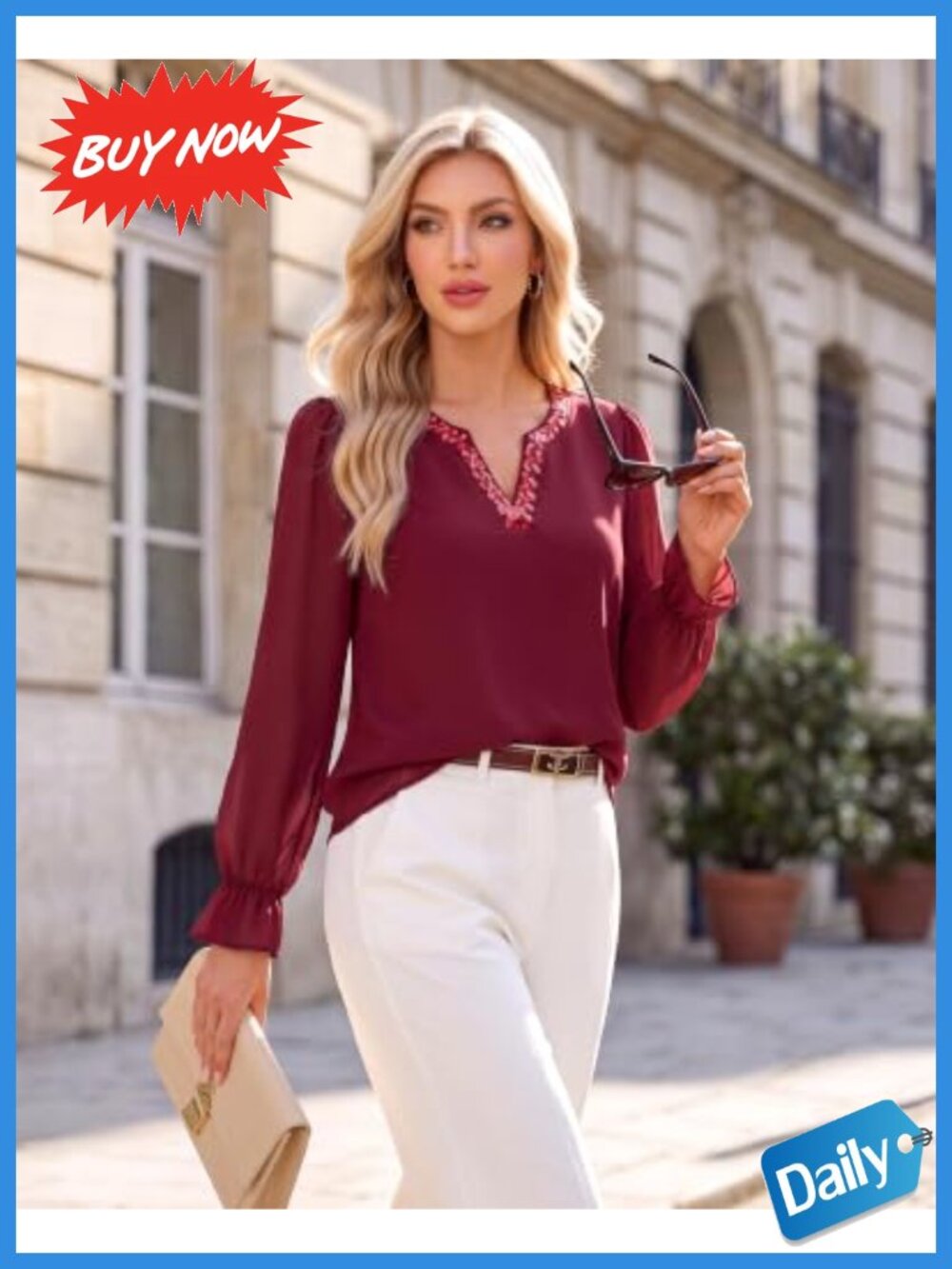 Timeson Womens Sequin V Neck Chiffon Blouse Long Sleeve Work Top - Picture 4 of 6